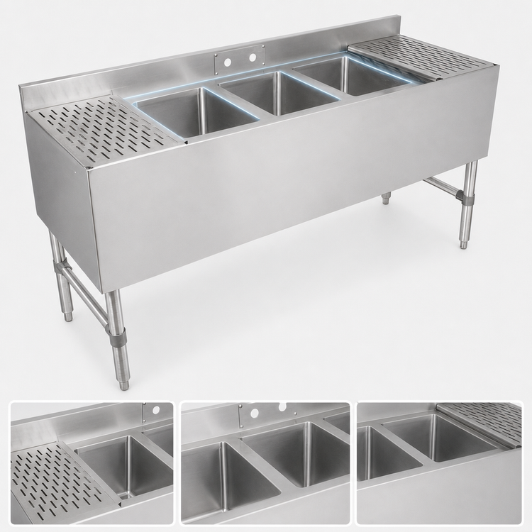 Product image #3 for John Boos 72-Inch 3-Compartment Underbar Sink Unit with Dual 18-Inch Drainboards