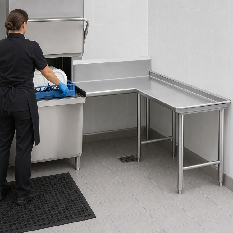 Product image #3 for Advance Tabco L-Shaped Island-Clean Right-Hand Dish Table, 83 Inch, 14 Gauge 304 Stainless Steel