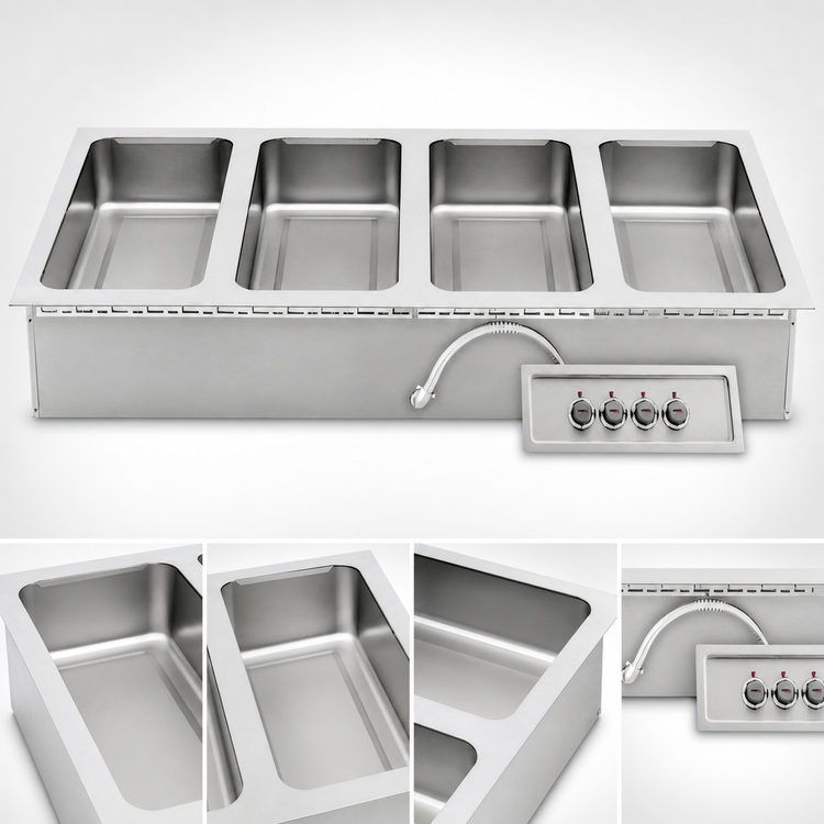 Product image #3 for APW Wyott HFW-4DS 4-Pan Drop-In Electric Hot Food Well with Drain and Infinite Controls