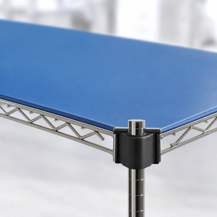 Product image #3 for QuadPlus 72 in. x 18 in. Solid Blue Polymer Shelf Mat with MICROGARD and Chrome Quad-Adjust Frame