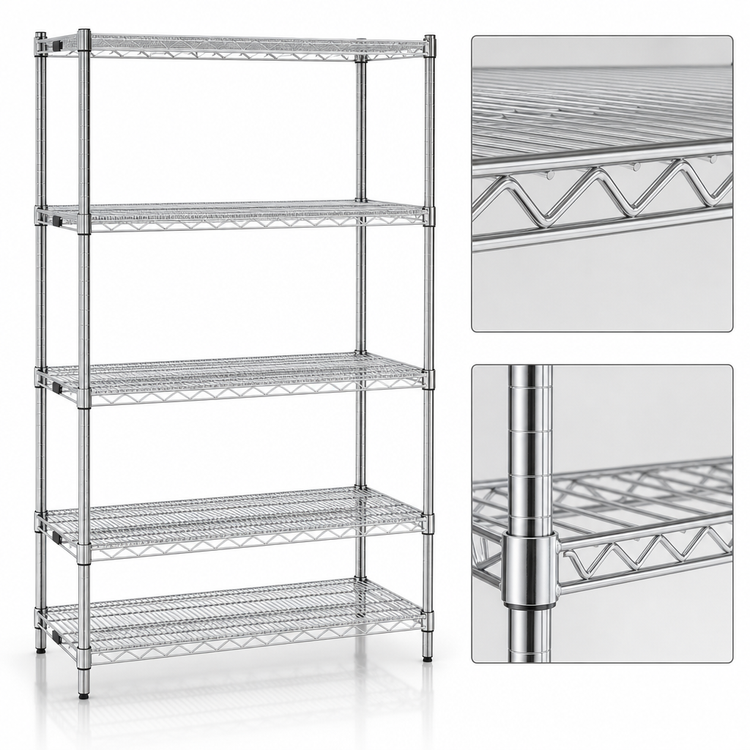 Product image #3 for Redipak Red-i-Pak 5-Tier Stationary Wire Shelving Unit, 36W x 24D x 74H, Chrome Finish