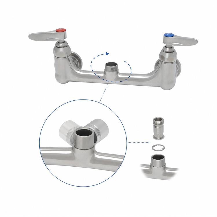 Product image #3 for T&S Brass EverSteel 8-Inch Stainless Steel Wall Mount Mixing Faucet with Swivel Outlet, Less Nozzle