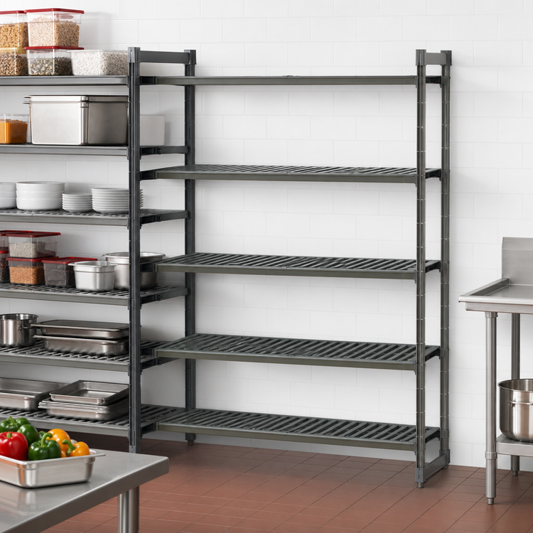 Product image #3 for Cambro Camshelving Basics Plus 60 x 18 x 84 Inch 5-Tier Vented Add-On Polymer Shelving Unit, Brushed Graphite
