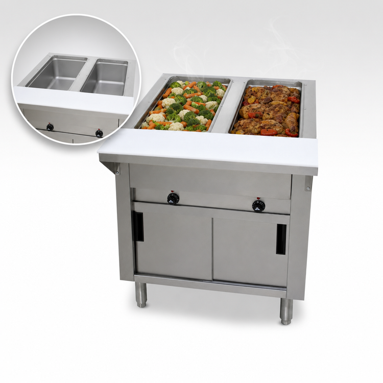 Product image #3 for Advance Tabco Triumph Supreme 240V Electric Hot Food Table with 2 Open Wells and Stainless Steel Top