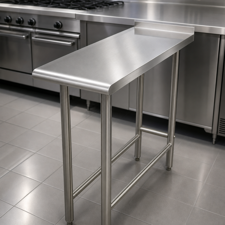 Product image #3 for Advance Tabco 15 Inch x 30 Inch Open Base Equipment Filler Table with 304 Stainless Steel Top and 1-1/2 Inch Rear Up-Turn