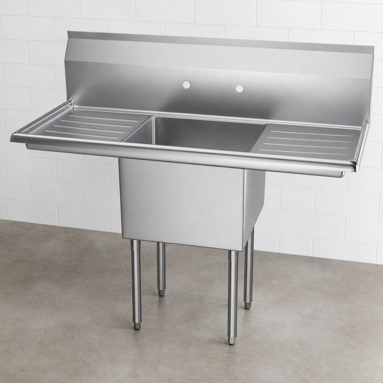 Product image #3 for KoolMore 45-Inch One-Compartment Commercial Stainless Steel Sink with Dual Drainboards and Backsplash
