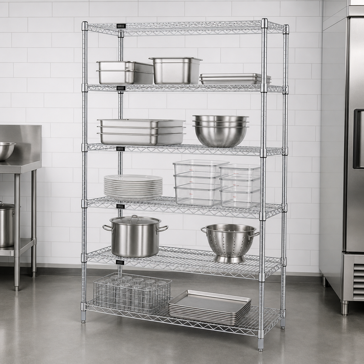Product image #3 for Quantum Chrome Plated Wire Shelving Starter Kit with 5 Shelves, 60"W x 30"D x 63"H