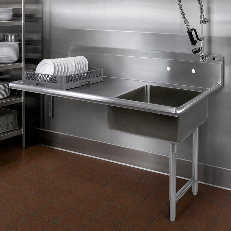 Product image #3 for John Boos Soiled Straight Undercounter Dishtable with Right-Side Pre-Rinse Sink Opening, 50W x 30D x 44H