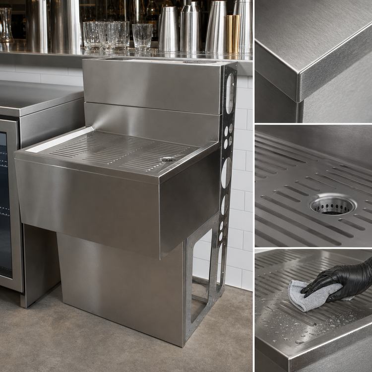 Product image #3 for BK Resources 48-Inch Modular Underbar Drain Board with Open Base, 18/304 Stainless Steel