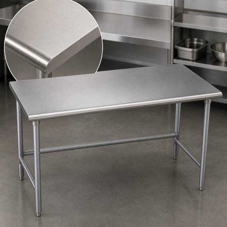 Product image #3 for Advance Tabco Premium Series Flat Top Open Base Work Table, 144 x 36 Inches, 14 Gauge 304 Stainless Steel Top, Galvanized Legs