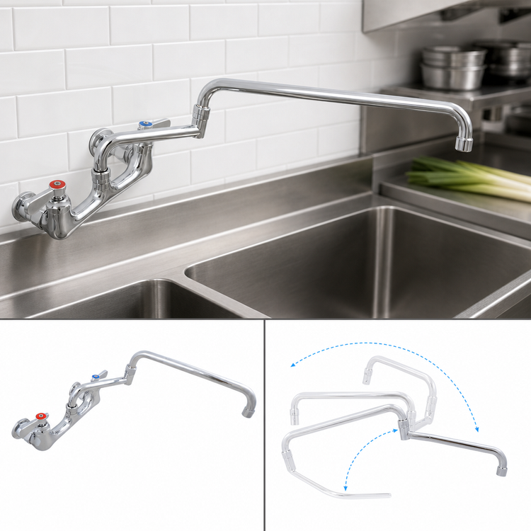Product image #3 for Heavy-Duty Lead-Free Backsplash Mount Pre-Rinse Faucet with 18-Inch Double-Jointed Swing Spout