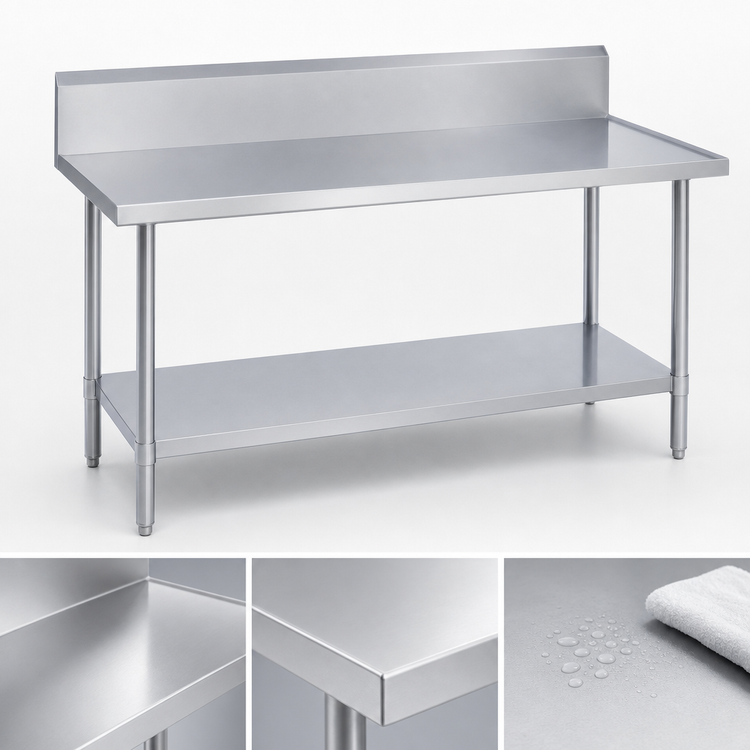 Product image #3 for Duke 30" x 24" 14-Gauge Stainless Steel Work Table with 10" Riser, Marine Edge and Undershelf