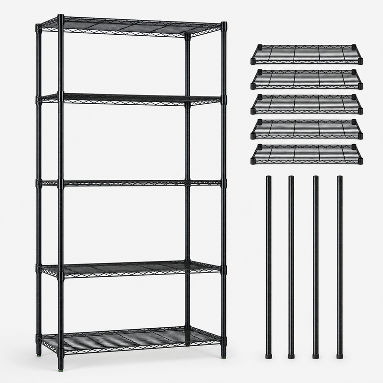 Product image #3 for Quantum 54-Inch W x 21-Inch D x 74-Inch H Wire Shelving Starter Kit with 5 Shelves, Black Epoxy Antimicrobial Finish
