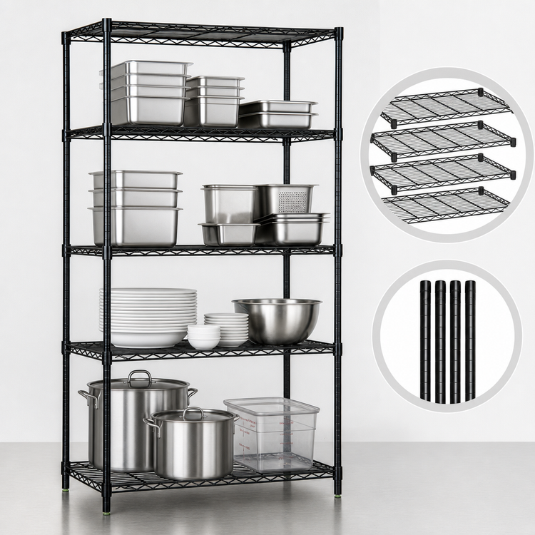 Product image #3 for Quantum Black Epoxy Antimicrobial Wire Shelving Starter Kit, 30 x 21 x 63 Inches