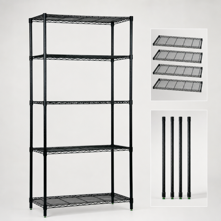Product image #3 for Quantum 42-Inch x 18-Inch x 63-Inch Black Epoxy Wire Shelving Starter Kit with 5 Shelves