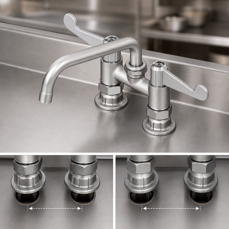 Product image #3 for equip 4-Inch Deck Mount Mixing Faucet with 8-Inch Swing Nozzle, Wrist Handles, Low-Lead, ADA-Compliant