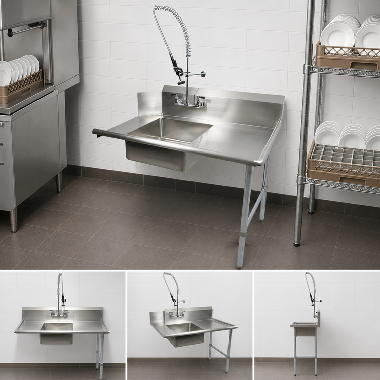 Product image #3 for BK Resources 48-Inch Straight Soiled Dish Table with 20 x 20 x 8 Pre-Rinse Sink, Right-to-Left Operation, and Galvanized Legs