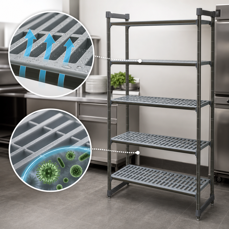 Product image #3 for Cambro Camshelving Basics Plus 5-Shelf Stationary Vented Starter Shelving Unit, 24 x 60 x 72 Inches, Brushed Graphite