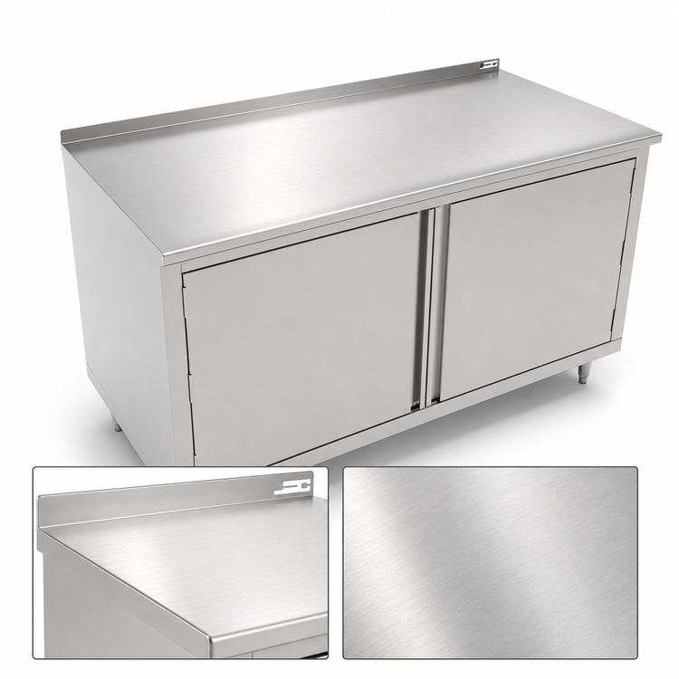 Product image #3 for John Boos Cabinet Base Enclosed Work Table with Hinged Doors, 48 in. W x 30 in. D, 14-Gauge 300-Series Stainless Steel Top, 1-1/2 in. Rear Riser