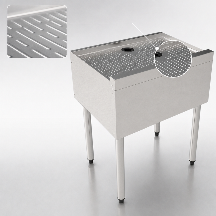 Product image #3 for Perlick TSS Series Free Standing Underbar Drainboard with Stainless Steel Legs