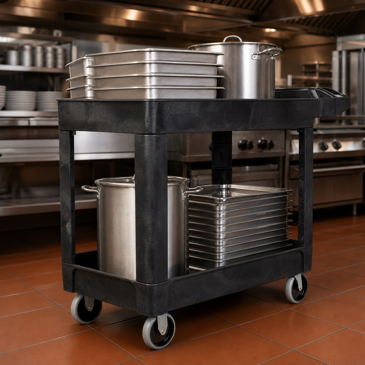 Product image #4 for Rubbermaid Commercial 2-Shelf Heavy-Duty Utility Bus Cart, 500 lb. Capacity, Black