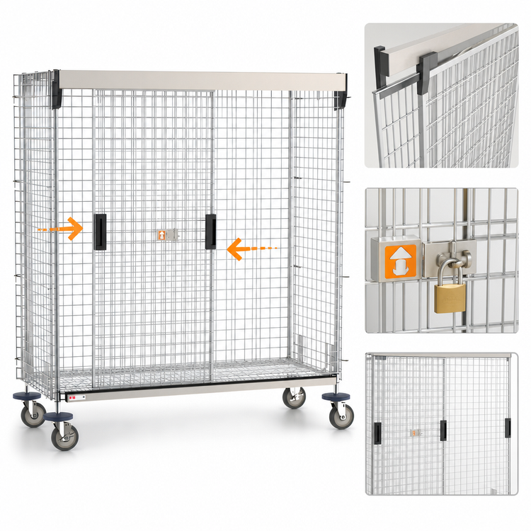 Product image #3 for Metro Super Erecta Chrome Mobile Security Cage with Sliding Doors, Fits 24 x 60 Shelves