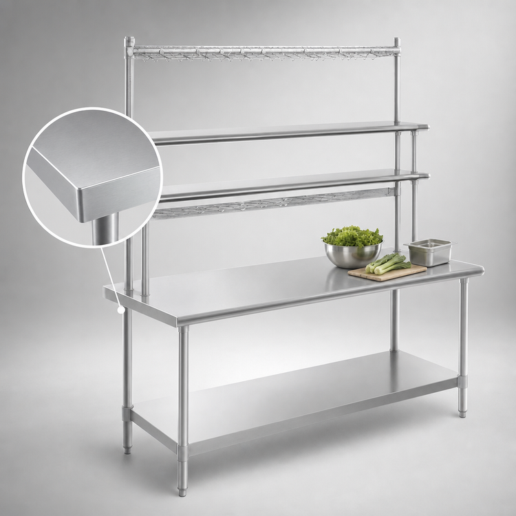 Product image #3 for Eagle Group Spec-Master B Series Stainless Steel Work Table, 72" x 30", with Flex-Master Overshelves and Pot Racks