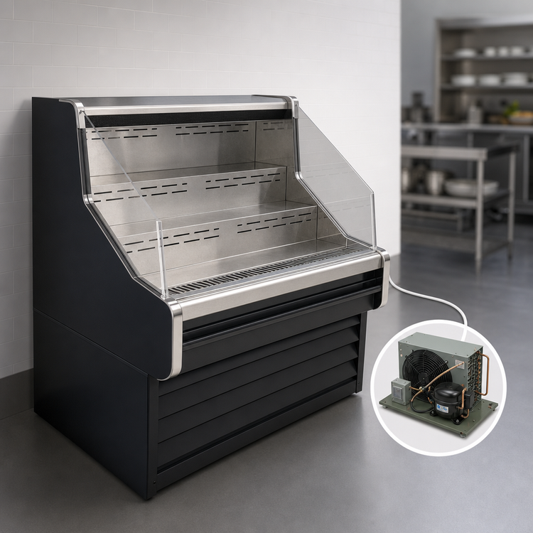 Product image #3 for Howard-McCray 35E Series 51-Inch Remote Open Merchandiser, Black, 44-Inch High, 2-Tier Step Shelves