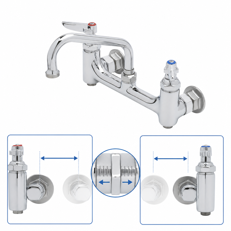 Product image #3 for T&S Brass B-0232-BST Wall-Mounted Sink/Pantry Mixing Faucet with 6-Inch Swing Nozzle, 8-Inch Centers