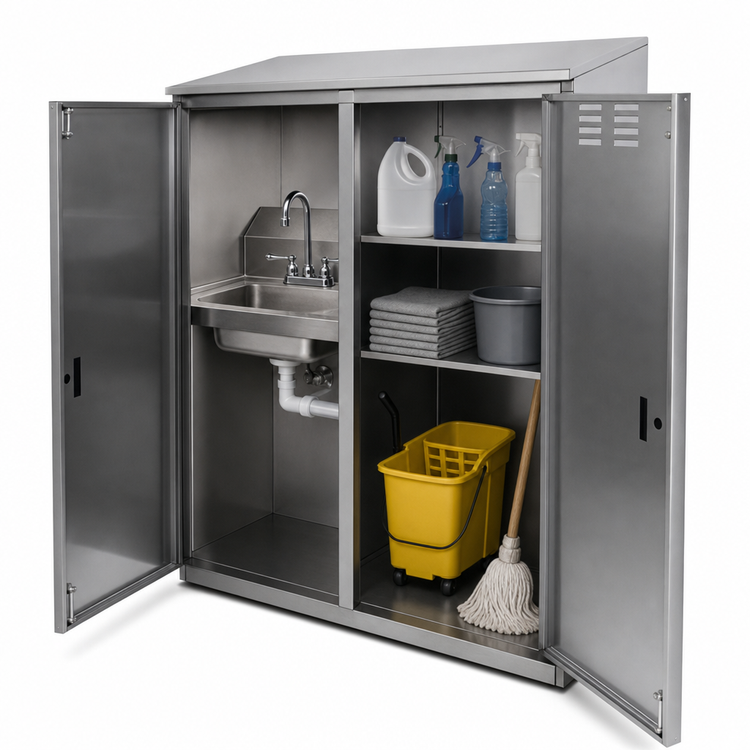 Product image #4 for Advance Tabco Double Width Stainless Steel Mop Sink Cabinet with Left-Side Sink
