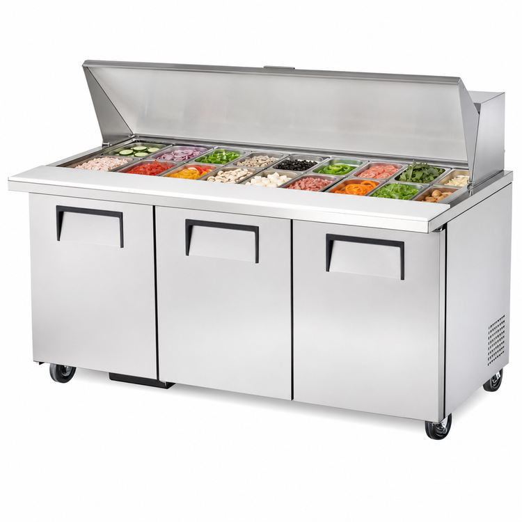 Product image #3 for True Manufacturing 72-Inch Mega Top Three-Section Sandwich/Salad Prep Table with 15 1/6-Pan Capacity