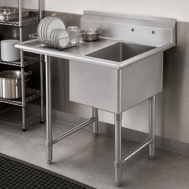 Product image #3 for Elite Heavy Duty 1-Compartment Stainless Steel Sink with Left Drainboard, 44-1/2 x 29-1/2 x 41 Inches