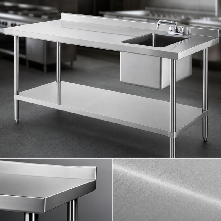 Product image #3 for Steel Works Stainless 30 x 72 x 35-1/2-Inch Stainless Steel Sink Work Table with Right Sink Bowl and Undershelf