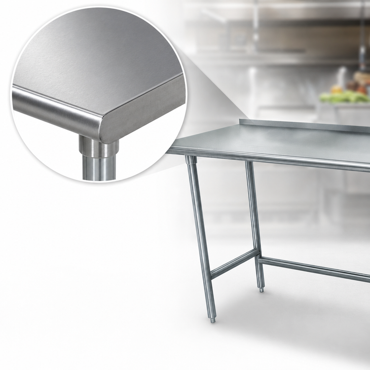Product image #3 for Advance Tabco Special Value Series 30" x 30" Open Base Stainless Steel Corner Work Table with 1-1/2" Rear Backsplash