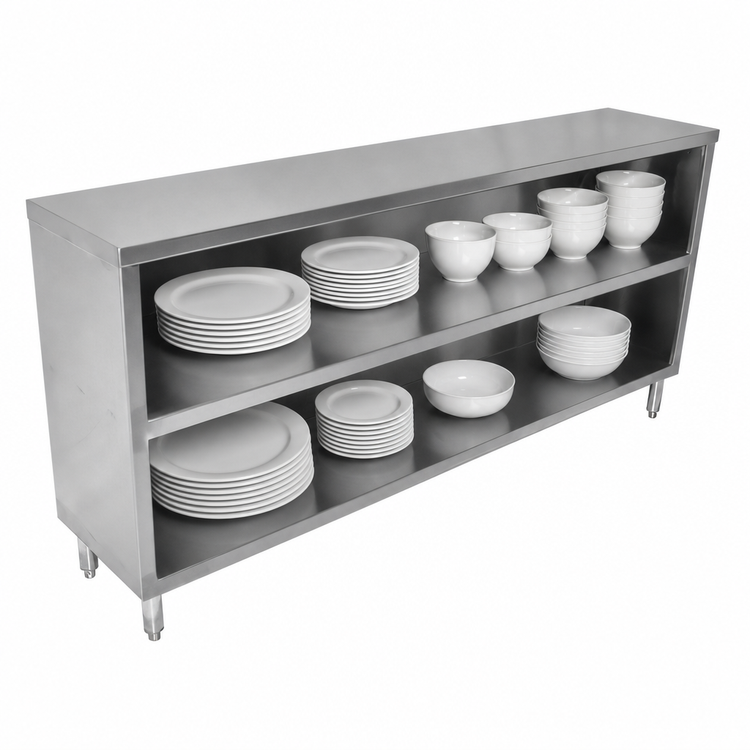 Product image #3 for John Boos 60-Inch x 15-Inch Open Front Stainless Steel Dish Cabinet with Mid-Shelf