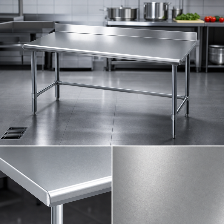 Product image #3 for Eagle Deluxe Series 48 Inch W x 30 Inch D Stainless Steel Work Table with 4-1/2 Inch Backsplash and Galvanized Tubular Base