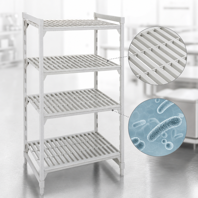 Product image #4 for Cambro Camshelving Premium 84-Inch High Stationary Starter Polymer Shelving Unit, 18 x 36 Inches, 4 Vented Shelves