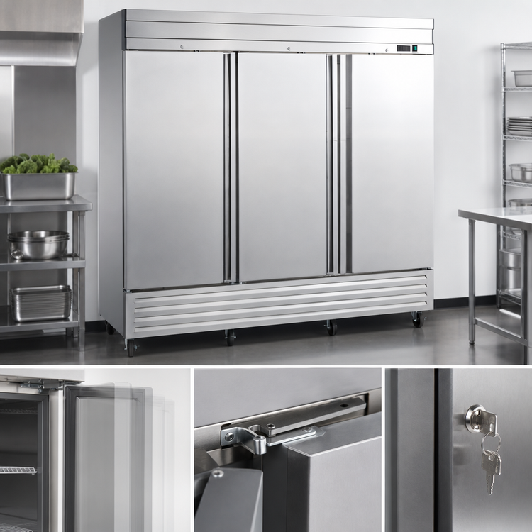 Product image #3 for Maxx Cold V-Series Three-Section Solid Door Reach-In Refrigerator, 65 Cu. Ft., Bottom-Mount