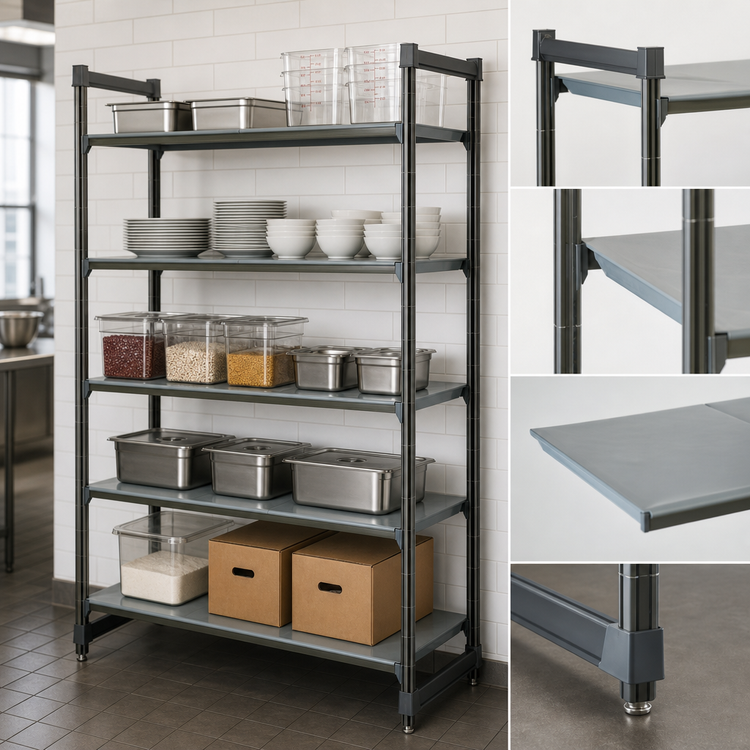 Product image #3 for Cambro Camshelving Basics Plus 5-Tier Solid Stationary Starter Unit, 24" Deep x 54" Wide x 84" High, Brushed Graphite