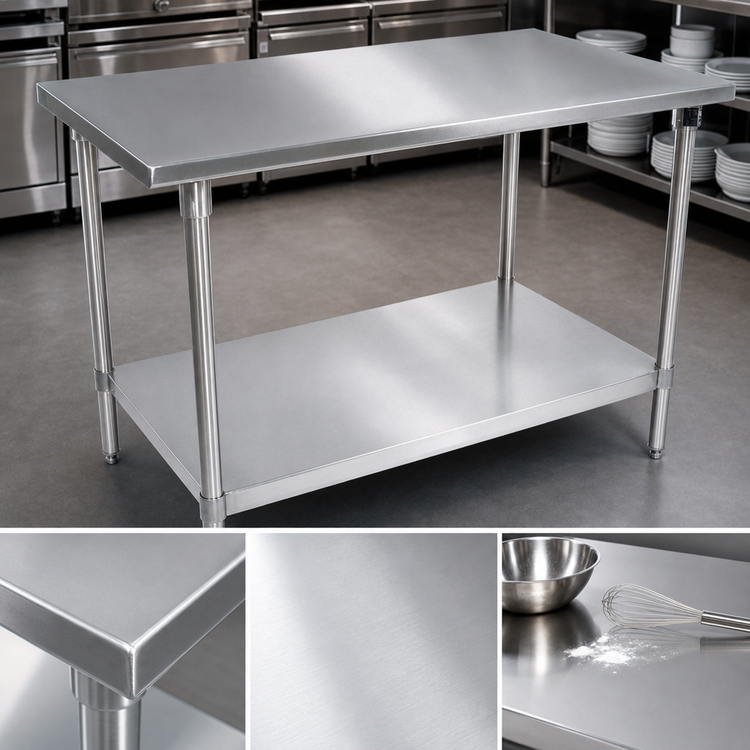 Product image #3 for John Boos Stallion 60" x 24" Flat Top Stainless Steel Work Table with Galvanized Base and Adjustable Undershelf