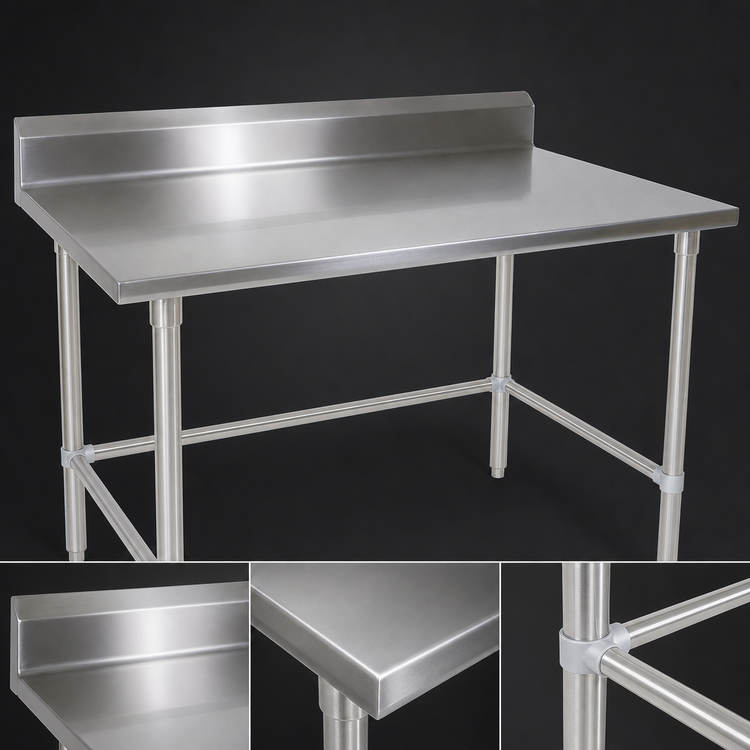 Product image #3 for John Boos Stallion 108-Inch x 24-Inch 14-Gauge Stainless Steel Work Table with 5-Inch Backsplash and Safety Edge Front
