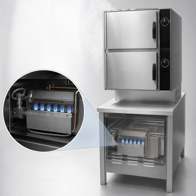Product image #3 for Groen HyPlus 2-Compartment Pressureless Gas Steamer with 36-Inch Cabinet Base
