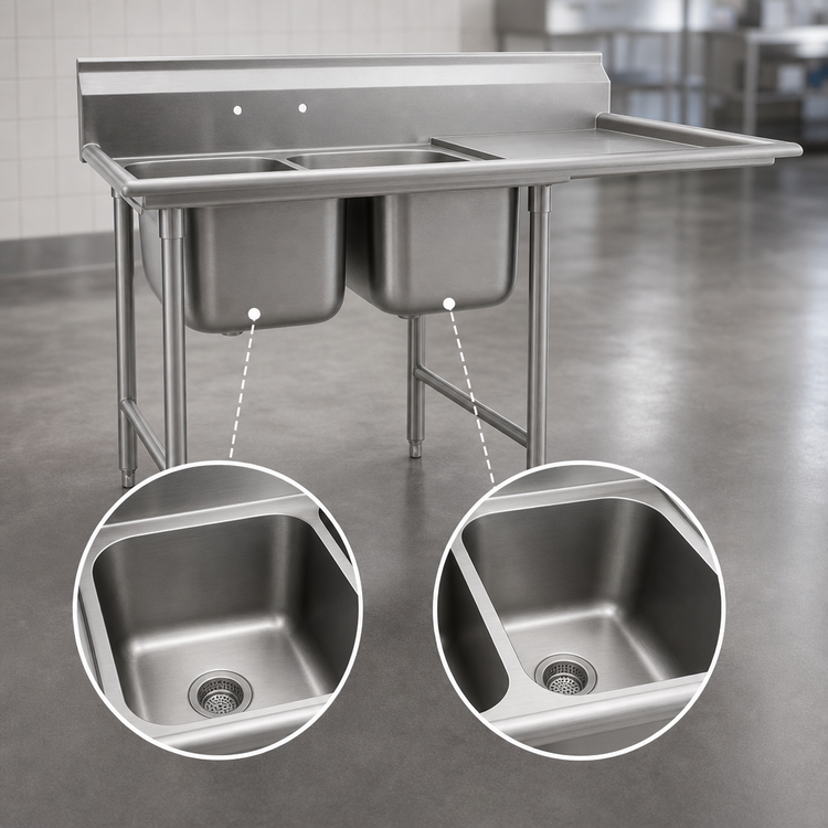 Product image #3 for Eagle Group 414 Series 78-3/4-Inch Wide Two-Compartment Commercial Sink with Right Drainboard