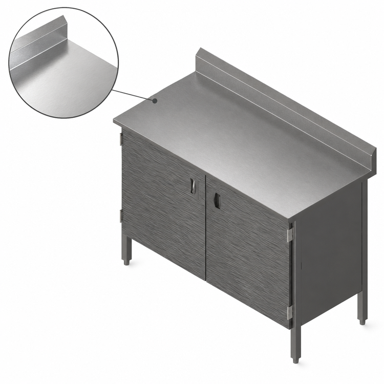 Product image #3 for John Boos Enclosed Base Work Table with Hinged Doors, 72-Inch W x 24-Inch D, 16-Gauge Stainless Steel Top, 5-Inch Backsplash