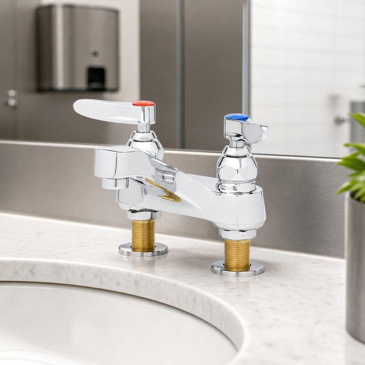 Product image #3 for T&S Brass Deck-Mount Lavatory Faucet with Fixed Spout, Aerator, 4-Inch Adjustable Centers, and 1/2-Inch NPSM Male Shanks