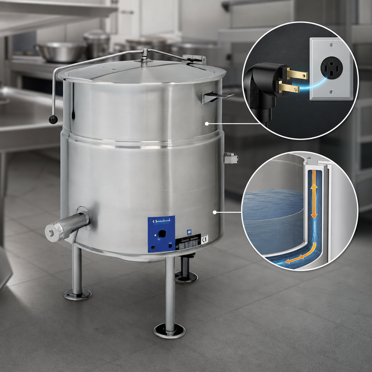 Product image #3 for 30-Gallon Stationary Electric Tri-Leg Steam Kettle, 2/3 Steam Jacket