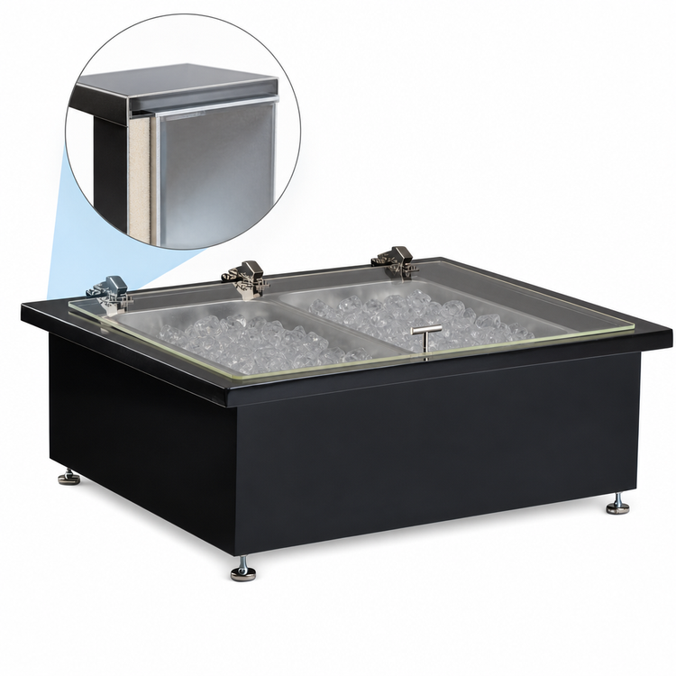 Product image #3 for Portable Insulated Double Ice Well with Clear Acrylic Lid, 2-Pan Aluminum