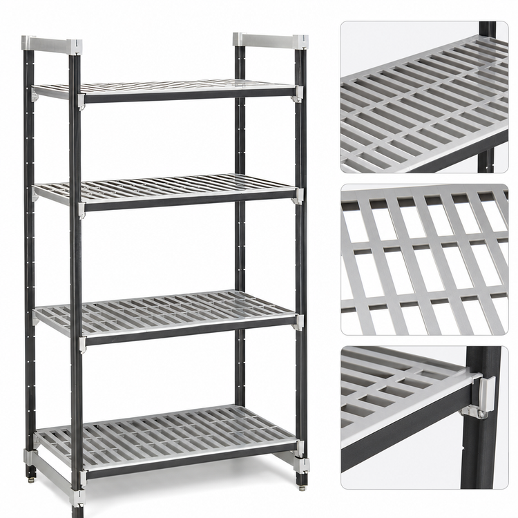 Product image #3 for Cambro Camshelving Elements XTRA 21" x 54" x 84" 4-Shelf Vented Stationary Starter Polymer Shelving Unit, Speckled Gray