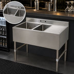 Thumbnail image #3 for Klinger's Trading BAR2DR Two-Compartment Underbar Sink with Right Drainboard, 304 Stainless Steel, 37 x 18-3/4 x 33 Inches