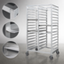 Thumbnail image #3 for Channel Manufacturing Double-Section Aluminum Cafeteria Tray Rack for 18 x 26 Trays, 64-Inch High, 20-Tray Capacity, with 5-Inch Swivel Plate Casters